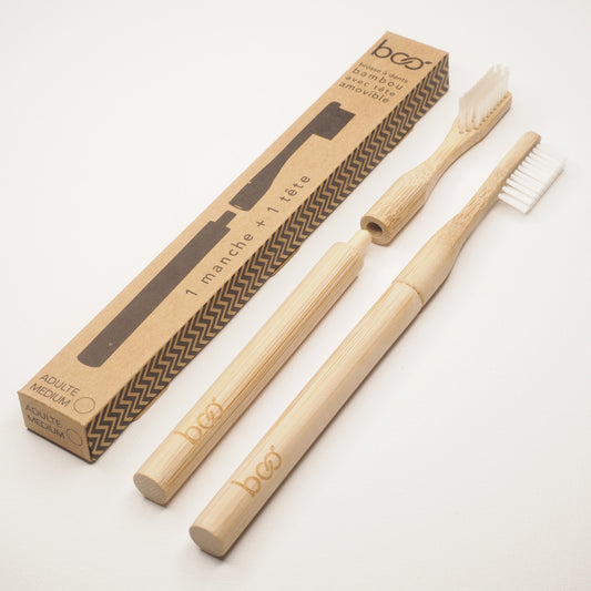 My Boo Company -- Brosse à dents en bambou à tête rechargeable manche et tête (médium transparent)