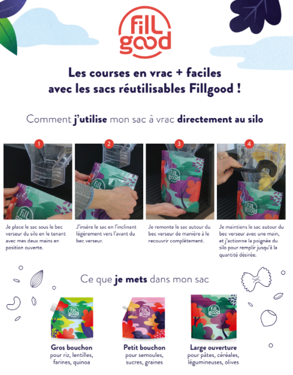 Fillgood -- Sacs à vrac réutilisables doseur petit bouchon (prêt à vendre) - 1,2L x 20