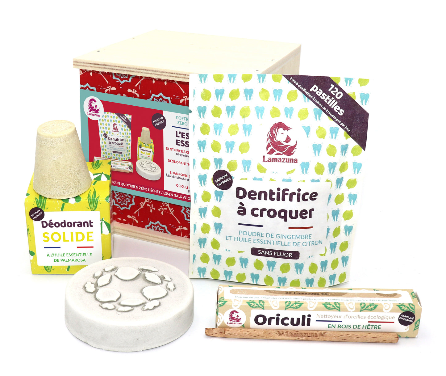 Lamazuna -- Coffret zéro déchet l'essentiel boîte bois réutilisable