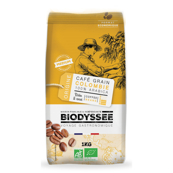 Biodyssée -- Café grain origine 100% arabica bio (origine Colombie) - 1 kg