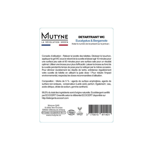 Mutyne -- Étiquettes gel wc détartrant - Rouleau de 50 étiquettes