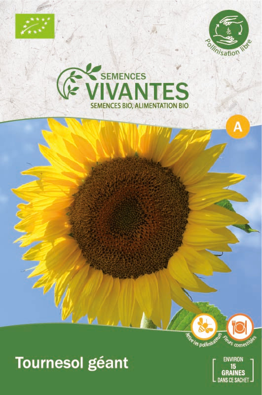 Semences Vivantes -- Tournesol géant Bio - sachet de 15 graines