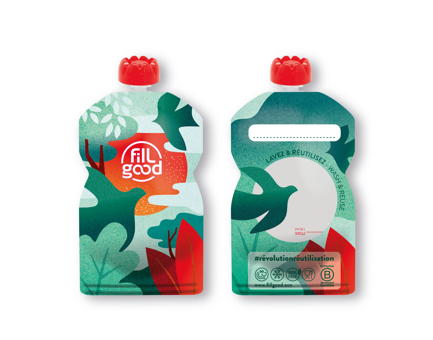 Fillgood -- Gourdes réutilisables adulte vertes (prêt à vendre) - 130 mL x 8