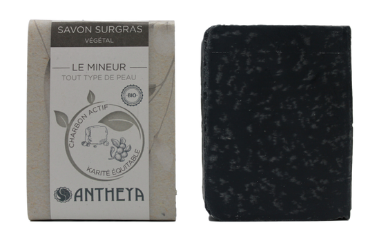 Antheya -- Savon au charbon - détoxifiant/démaquillant (bande papier) - 100 g