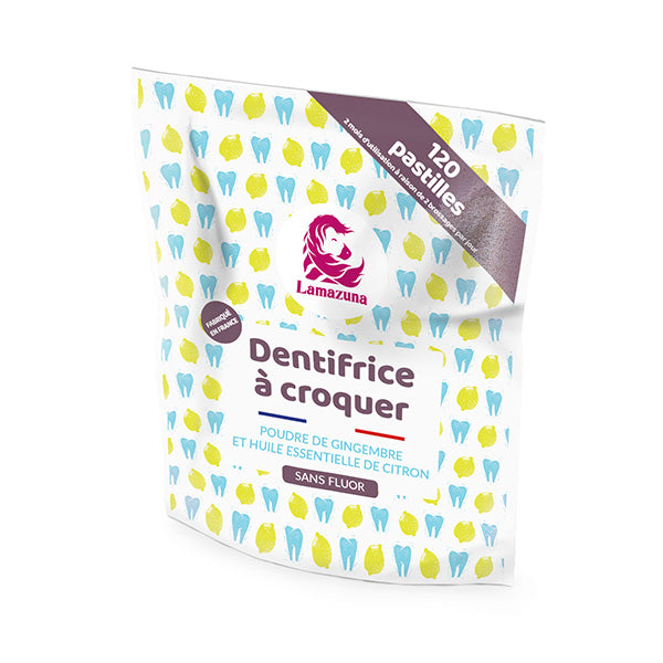 Lamazuna -- Dentifrice en pastilles à croquer poudre de gingembre et huile essentielle de citron - 120 pastilles