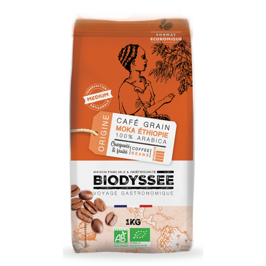 Biodyssée -- Café grain origine moka 100% arabica bio (origine Ethiopie) - 1 kg