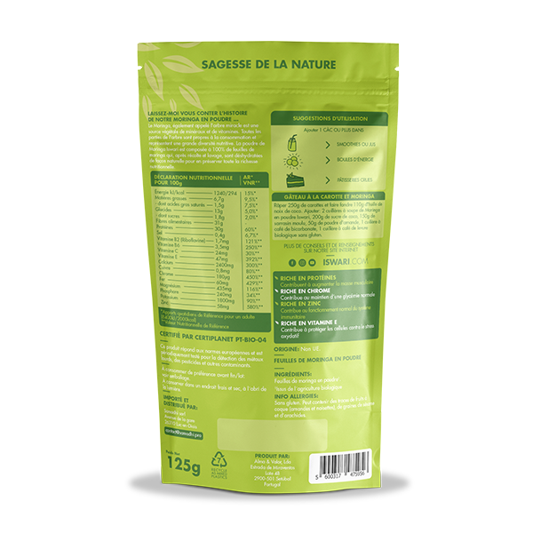 Iswari -- Moringa en poudre bio (origine Hors UE) - 125 g