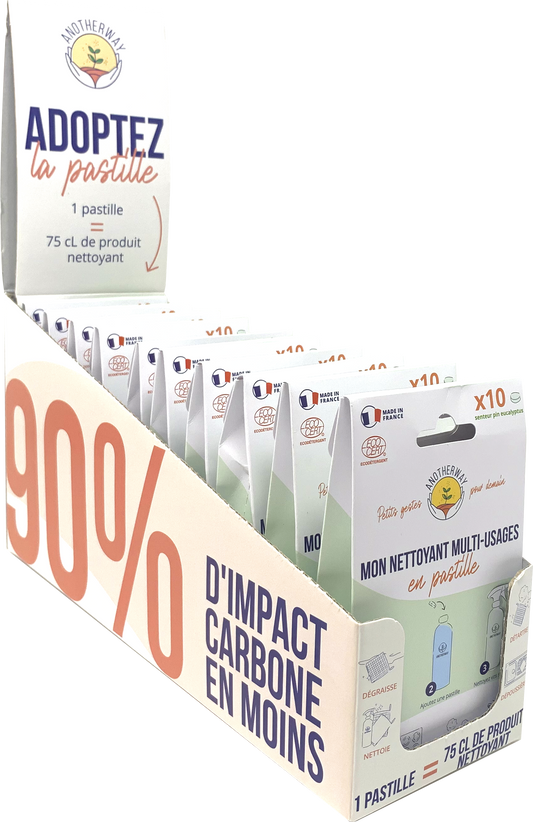 Anotherway -- Présentoir de 10 lots de 10 pastilles produit nettoyant (pin/eucalyptus)