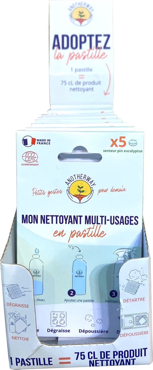 Anotherway -- Présentoir de 10 lots de 5 pastilles produit nettoyant (pin/eucalyptus)