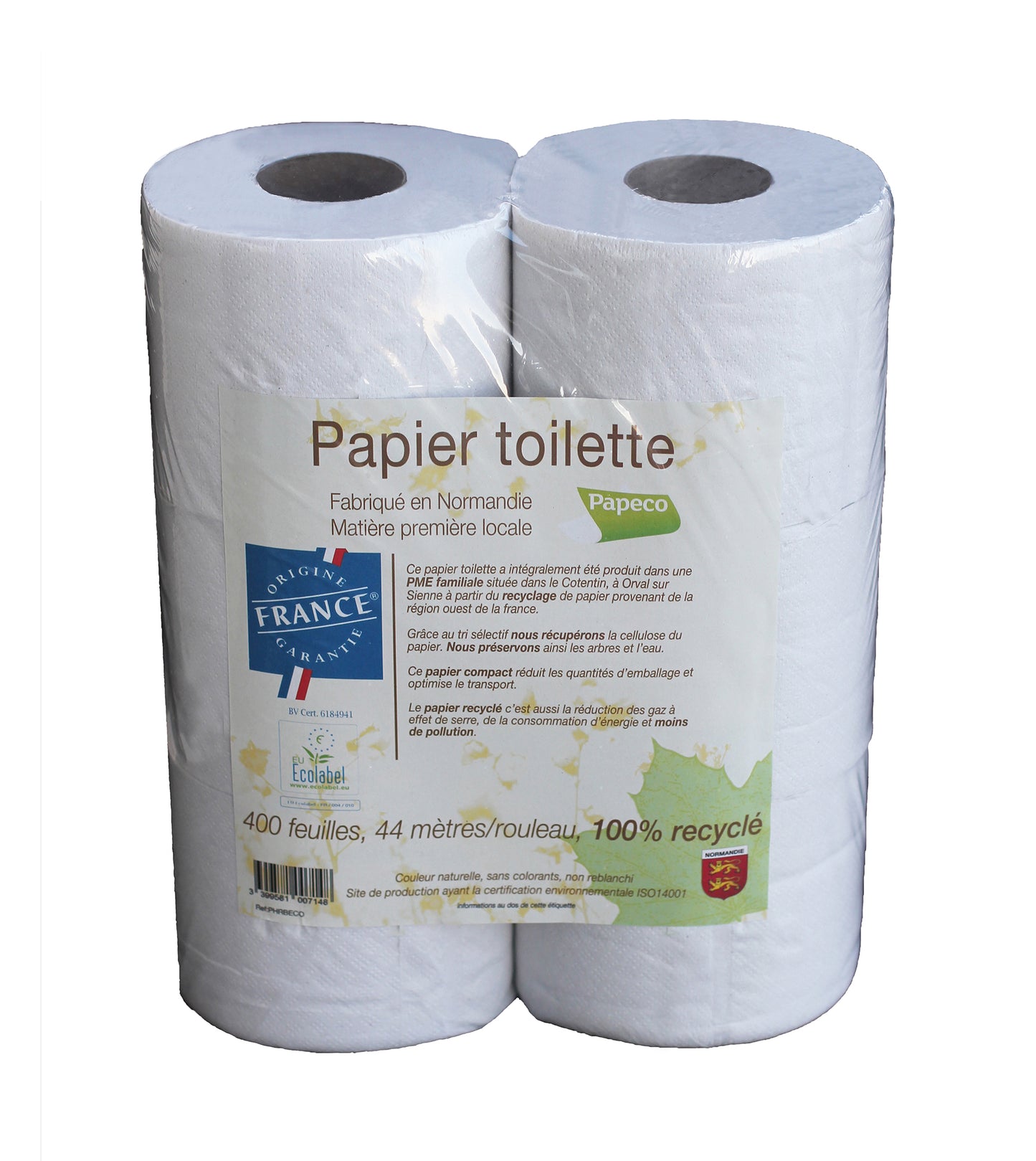 Papeco -- Papier toilette recyclé 2 plis écolabel - 6 rouleaux (de 400 feuilles chacun)