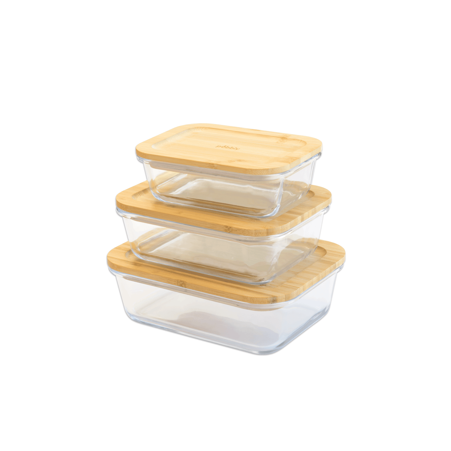 Pebbly -- Plat/boîte rectangulaire en verre avec couvercle en bambou - 1 l
