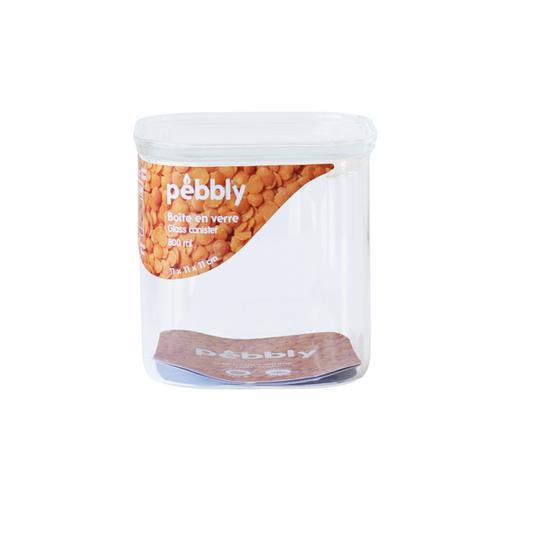 Pebbly -- Boite de conservation carrée haute en verre avec couvercle en verre - 800 mL