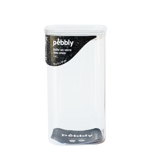 Pebbly -- Boite de conservation carrée haute en verre avec couvercle en verre - 1400 mL