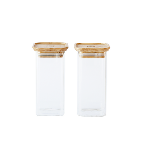 Pebbly -- Set de 2 boites carrées en verre avec couvercle en bambou s - 320 mL