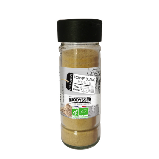 Biodyssée -- Flacon poivre blanc moulu bio (origine Sri Lanka) - 50 g