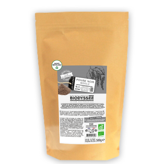 Biodyssée -- Poivre noir moulu biodyssée bio Vrac (origine Sri Lanka) - 500 g