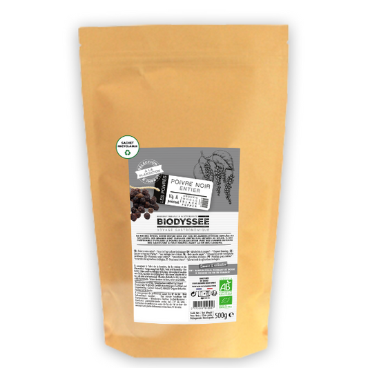 Biodyssée -- Poivre noir entier biodyssée bio Vrac (origine Sri Lanka) - 500 g