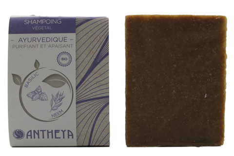 Antheya -- Shampoing solide basilic sacré/neem - anti-pellicules et démangeaisons (bande papier) - 100 g