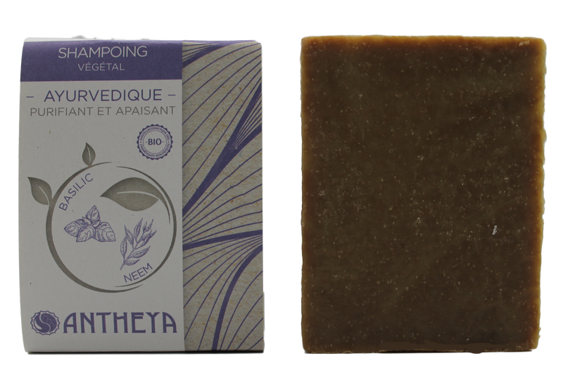 Antheya -- Shampoing solide basilic sacré/neem - anti-pellicules et démangeaisons (bande papier) - 100 g