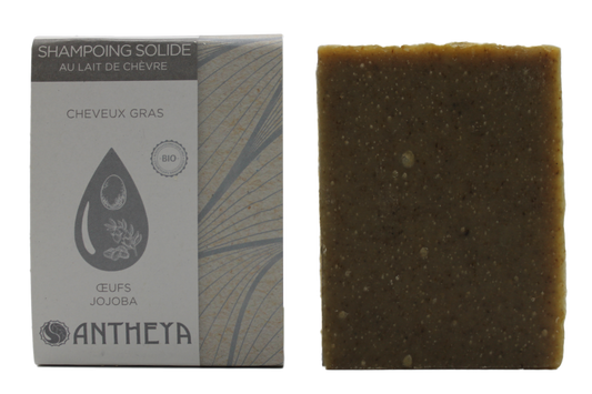 Antheya -- Shampoing solide lait de chèvre/citron/aloe vera - cheveux gras (bande papier) - 100 g