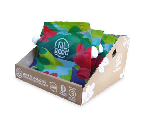 Fillgood -- Sacs à vrac réutilisables doseur gros bouchon (prêt à vendre) - 1,2L x 20