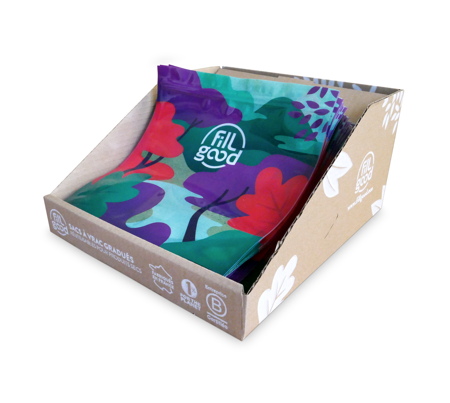 Fillgood -- Présentoir 20 sacs à vrac (large ouverture zippée) - 1,5L