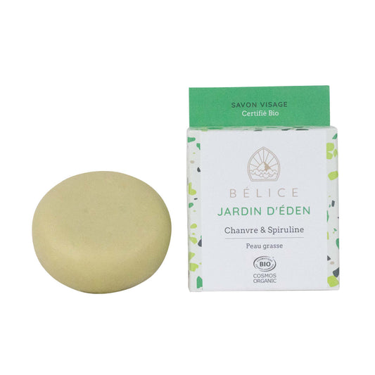 Bélice -- Savon solide visage saf bio - peaux grasses - jardin d'eden (boîte carton) - 80 g