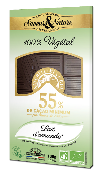 Saveurs & Nature -- Tablette de chocolat noir au lait d'amande bio - sans lactose - 100 g