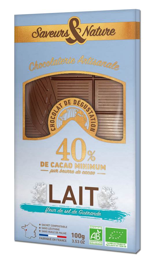 Saveurs & Nature -- Tablette de chocolat au lait à la fleur de sel de guérande bio - 100 g