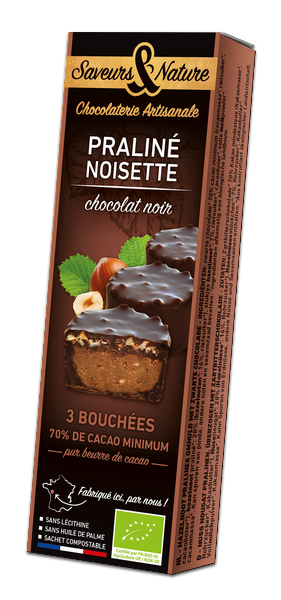 Saveurs & Nature -- Bouchées praliné noisette enrobés de chocolat noir 70% de cacao bio x 10