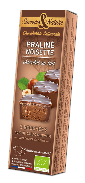 Saveurs & Nature -- Bouchées praliné noisette enrobés de chocolat au lait bio x 10