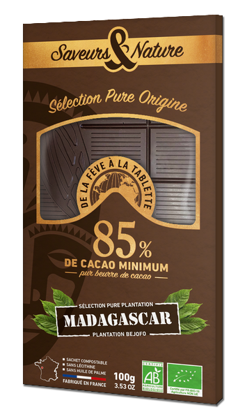 Saveurs & Nature -- Tablette de chocolat noir 85% de cacao pure origine madagascar bio - 100 g