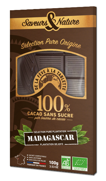 Saveurs & Nature -- Tablette 100% cacao sans sucre pure origine madagascar bio - 100 g