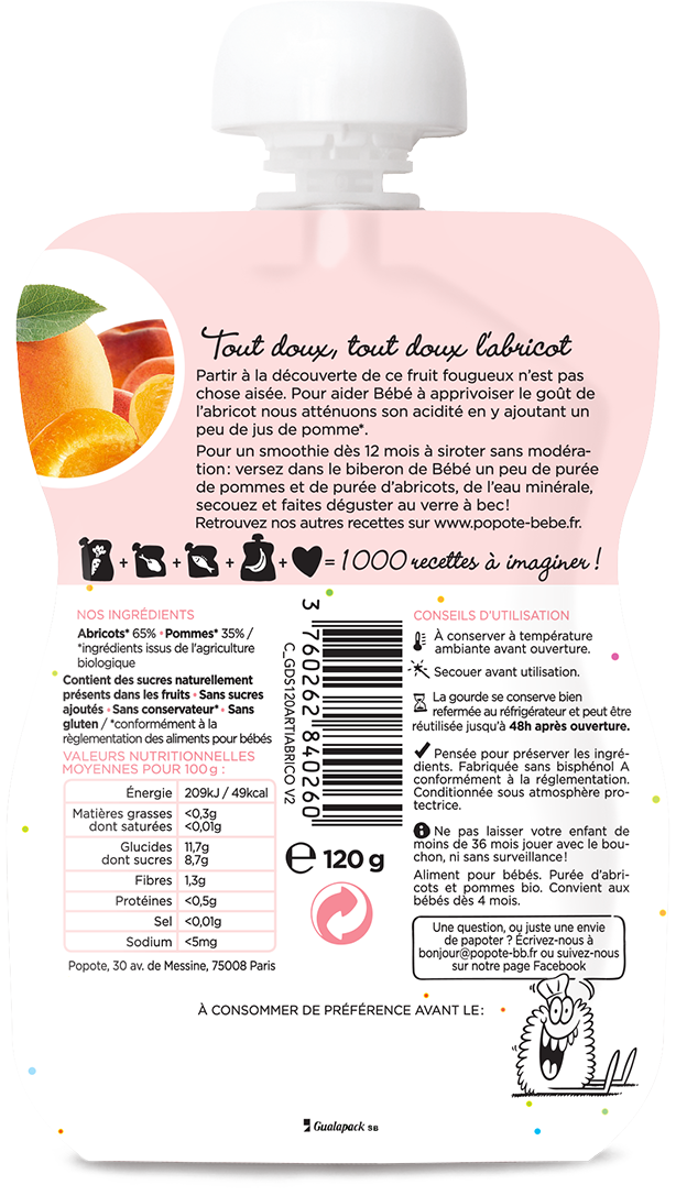 Popote -- Gourde compote abricot bio - 120 g