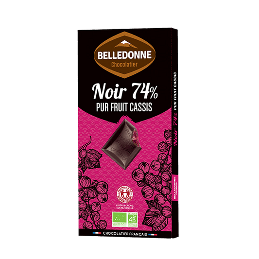 Belledonne -- Tablette noir 74% fourrée cassis bio - 100 g