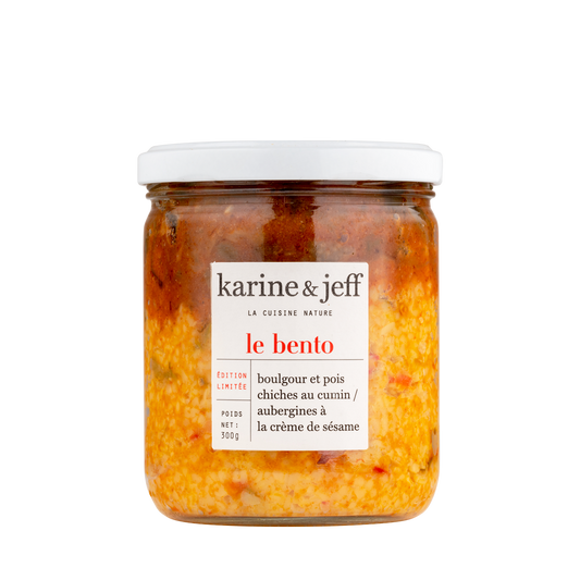 Karine & Jeff --  Bento collection eté - boulgour et pois chiches au cumin / aubergines à la crème de sésame - 300g