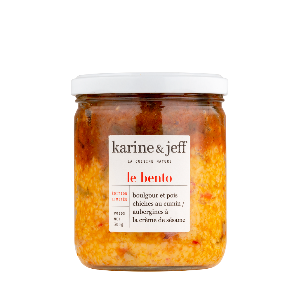 Karine & Jeff --  Bento collection eté - boulgour et pois chiches au cumin / aubergines à la crème de sésame - 300g