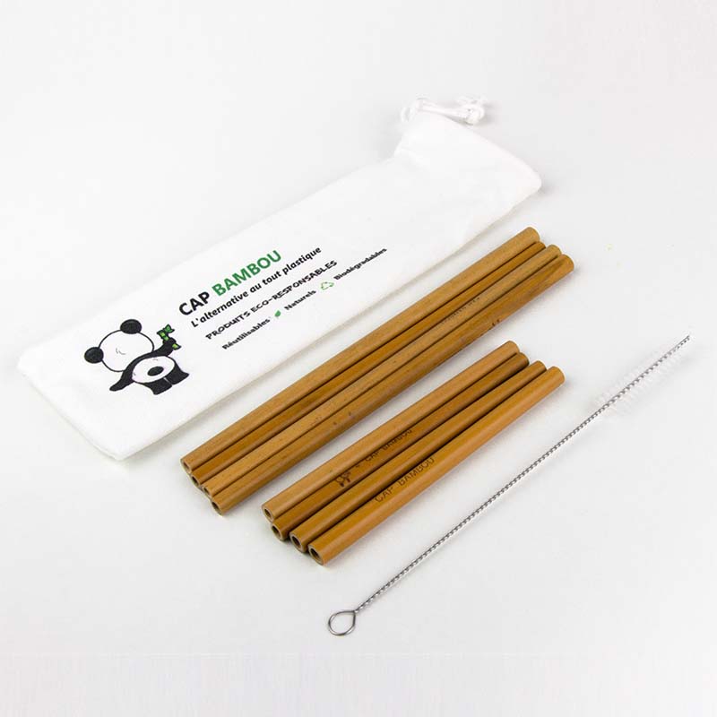 Cap Bambou -- Kit pailles mix (4 pailles 20 cm + 4 pailles 13 cm + 1 goupillon)