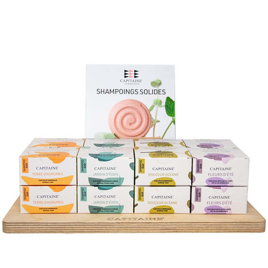 Capitaine -- Pack implantation 40 shampoings solides + Présentoir offert avec PLV + 4 offerts