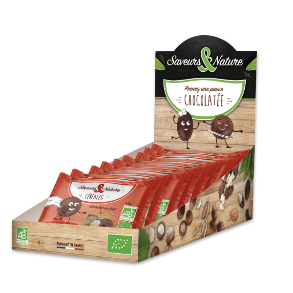 Saveurs & Nature -- Drôles de céréales enrobées de chocolat au lait bio