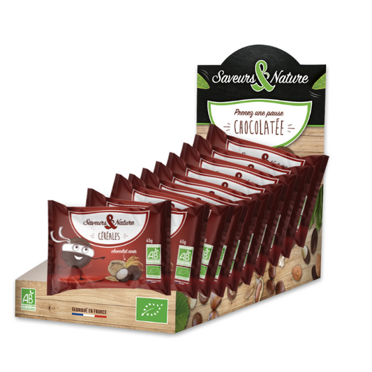 Saveurs & Nature -- Drôles de céréales enrobées de chocolat noir bio - 45 g x 10