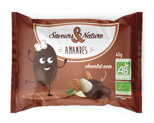 Saveurs & Nature -- Drôles d'amandes enrobées de chocolat noir bio