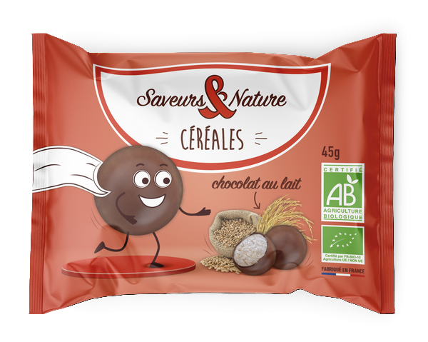 Saveurs & Nature -- Drôles de céréales enrobées de chocolat au lait bio