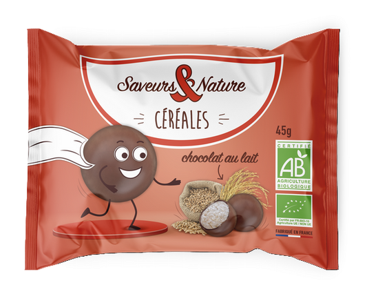 Saveurs & Nature -- Drôles de céréales enrobées de chocolat au lait bio
