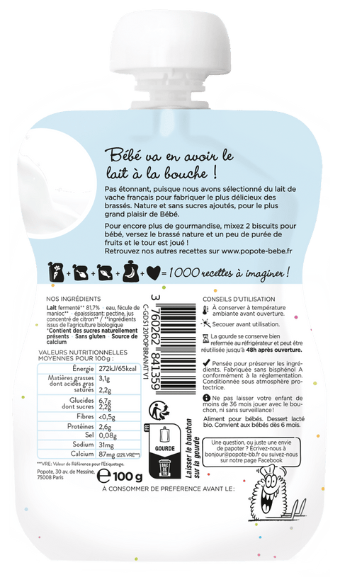 Popote -- Gourde lactée brassé nature bio - 100 g