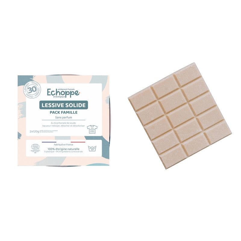 Echoppe -- Pack famille Lessive solide sans parfum - 2x120g