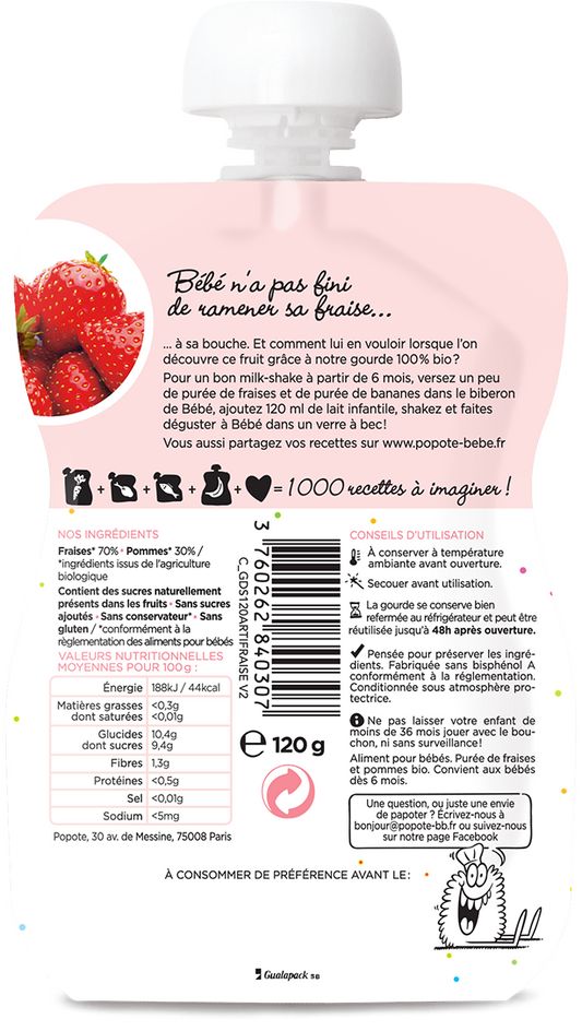 Popote -- Gourde compote fraise bio - 120 g