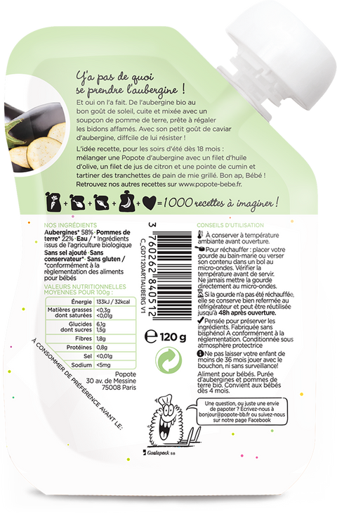 Popote -- Gourde compote aubergine bio - 120 g