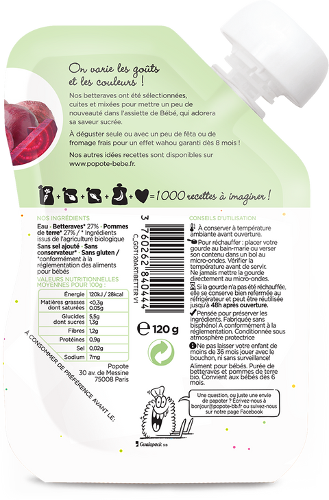 Popote -- Gourde purée betterave bio - 120 g