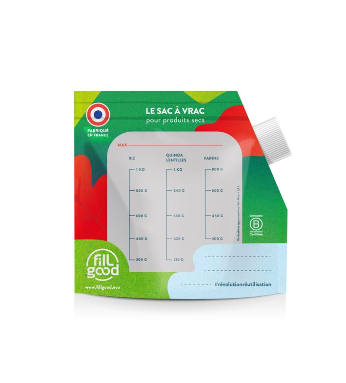 Fillgood -- Sacs à vrac réutilisables doseur gros bouchon (prêt à vendre) - 1,2L x 20